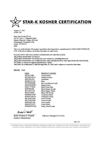 Nani Agro Foods KOSHER Certificate