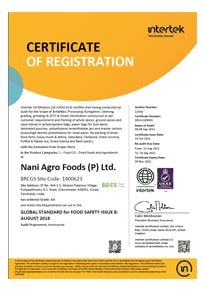 Nani Agro Foods BRC Certificate