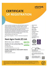 Nani Agro Foods BRC Certificate